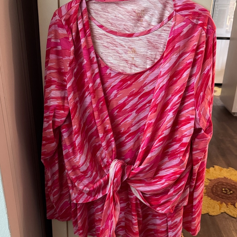 Belle by Kim Gravel Pink Patterned Two-Piece Cardigan Set